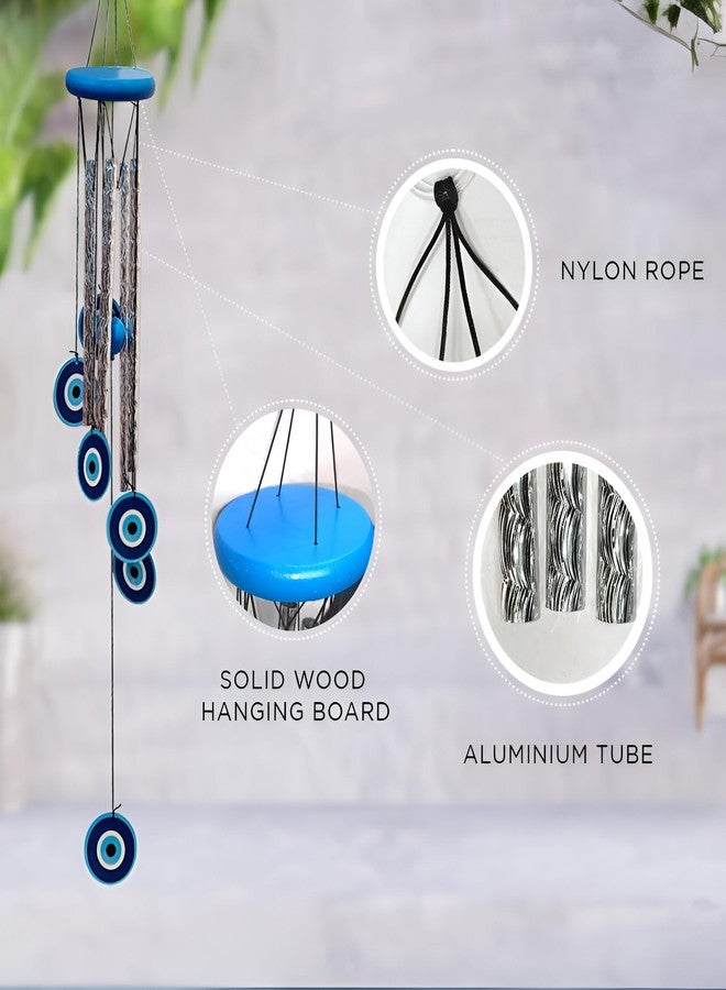 sculpmart Evil Eye Wind Chimes for Balcony & Positive Energy - 5 Metal Pipes with Nylon Thread & 6 Wooden Evil Eyes with Melody Sound for Relaxation and Calmness - Image 3